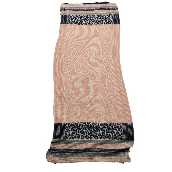Shawl Scarf Wrap Wool Blend Pink Cheetah Print Blue Stripes Fringe Mixed Media - Picture 7 of 8